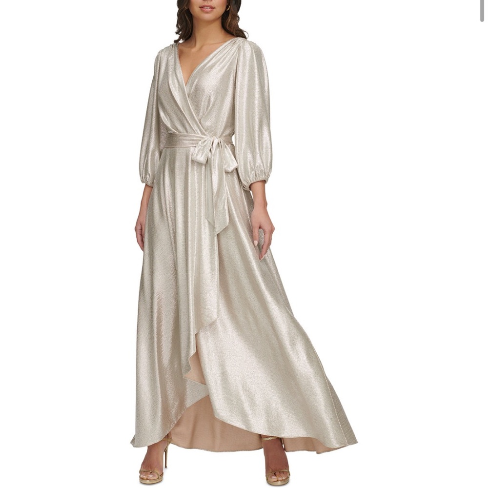 DKNY dress. Size 6. Women's Metallic Textured
Faux-Wrap Gown